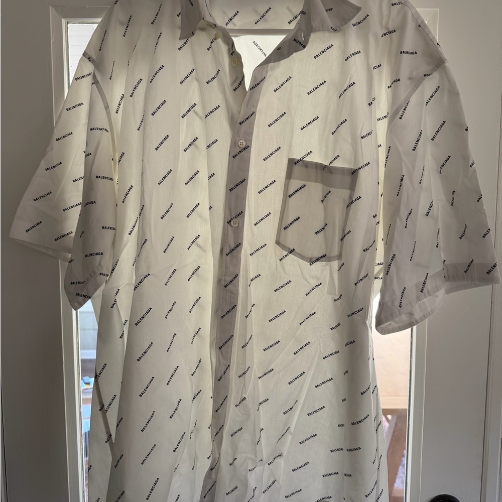 Balenciaga White Logo Print Men's Shirt